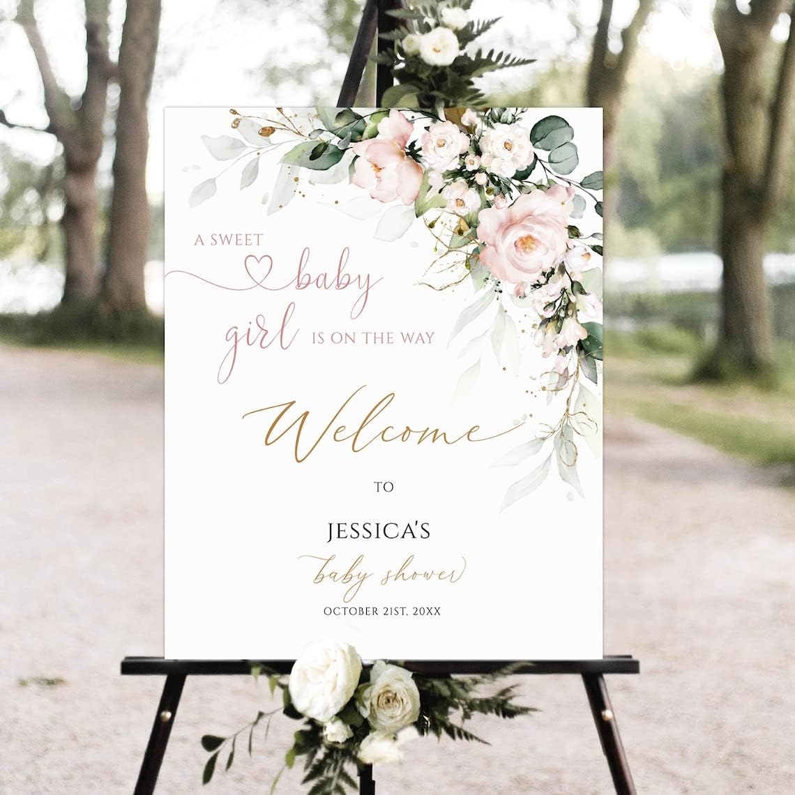 Baby Shower Welcome Sign, Floral Baby Shower Welcome sign, Girl Baby Shower sign, Pink Floral Welcome Poster, blush pink floral welcome sign