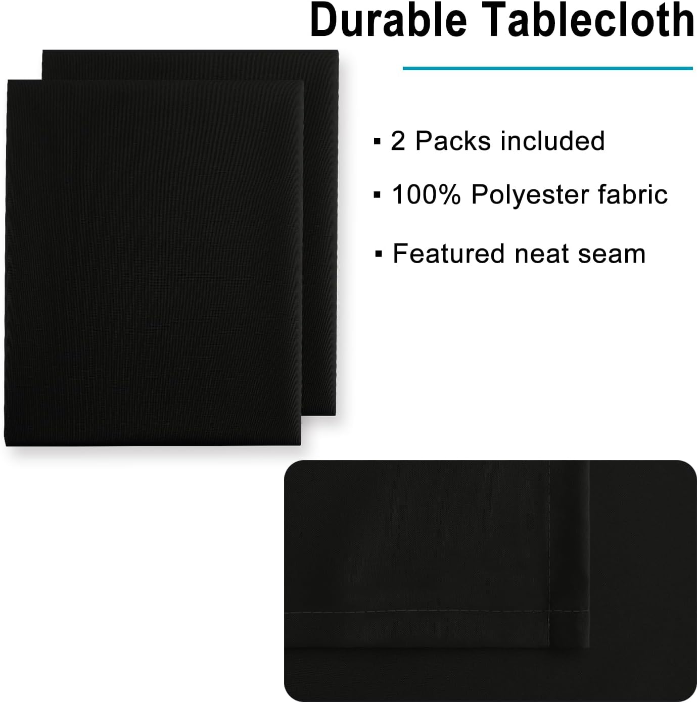 Hiasan 2 Pieces Black Tablecloth Rectangle - Waterproof and Wrinklr Resistant Washable Polyester Fabric Table Cloth for Dining Room and Outdoor Use, 30 x 60 Inch