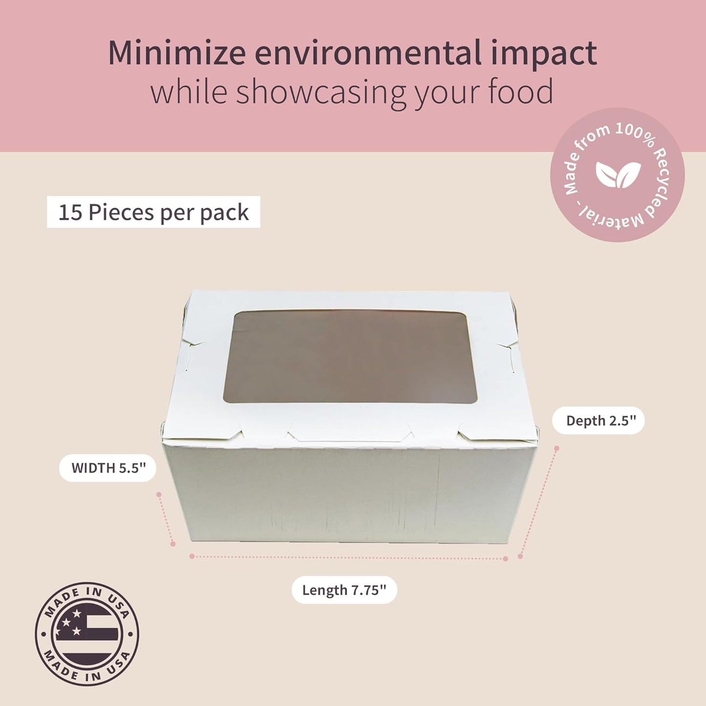 FC Meyer MeyerWindow #3 White Boxes With Window, Disposable Paperboard Take Out Cartons, Bakery Boxes, Lunch Box & Go To Food Storage Container, 7 3⁄4” x 5 1⁄2” x 2 1⁄2“, Small Pack of 15
