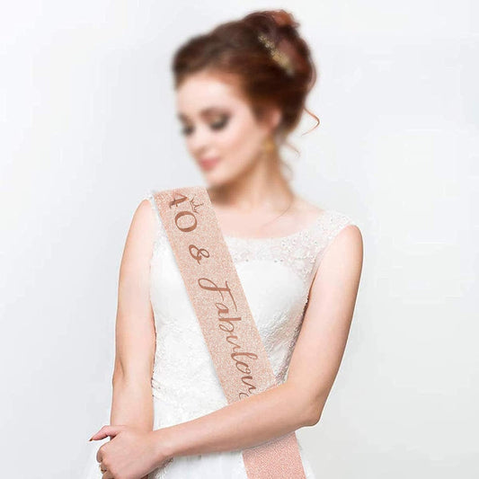 40th Birthday Sash and Tiara for Women - Rose Gold Crown & Fabulous Sash - Birthday Gifts for Party Favor Supplies