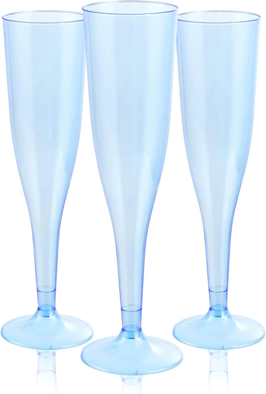 WDF 36 Pack Clear Blue Plastic Champagne Flutes - 7OZ Blue Champagne Flutes Plastic, Champagne Glasses Disposable for Party & Wedding