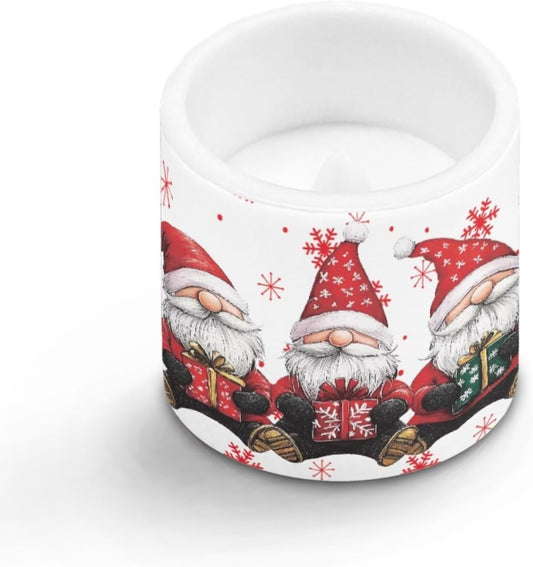 Poceacles 4 PCS LED Flameless Candles for Christmas Realistic Battery Powered No Flame Candles with Remote and Timer, Simulated Wick Flame Tealights, Christmas Gnome Snowflake White Red