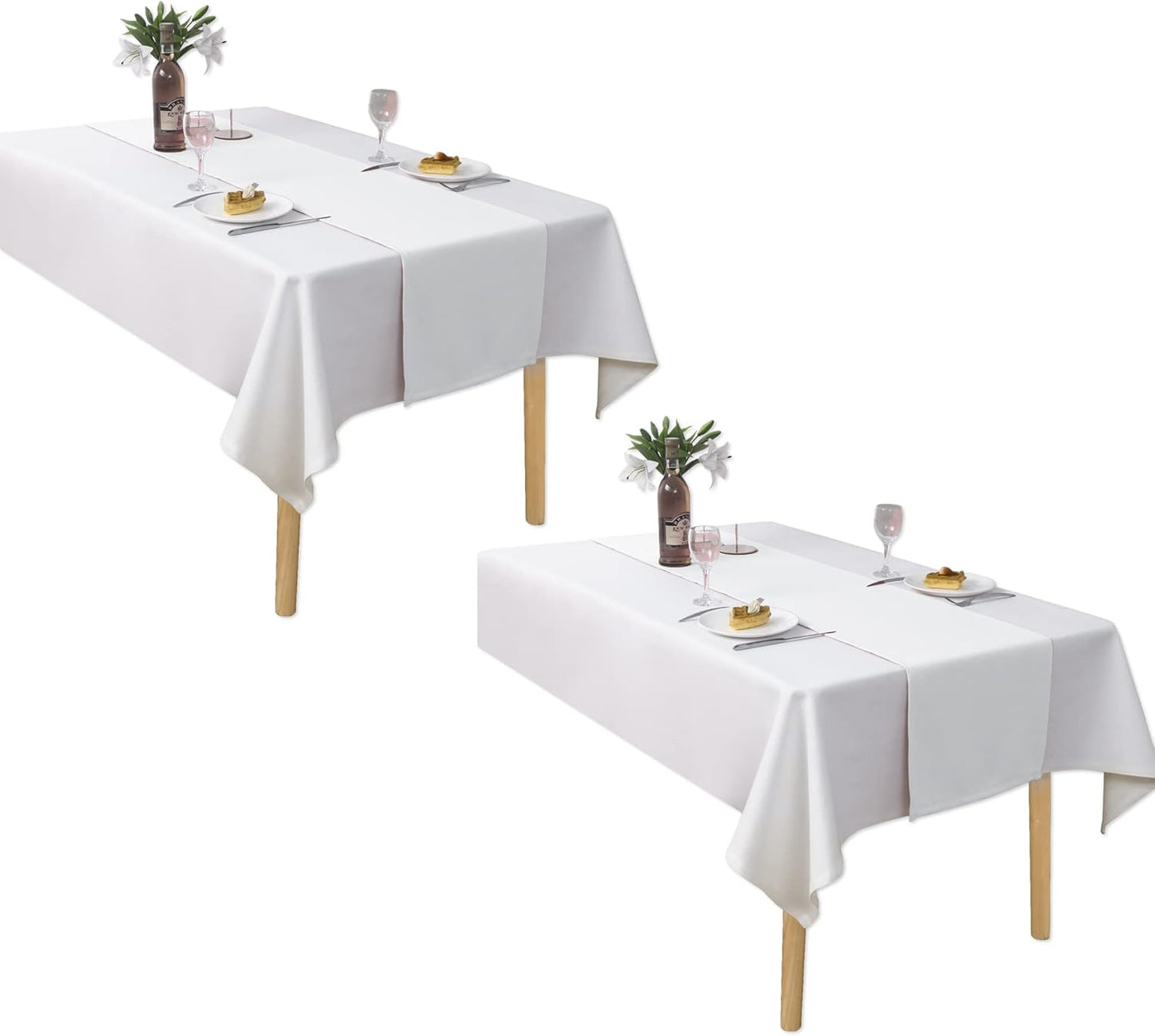 DUALIFE Pure White Table Runner 108 Inch Long 9 FT Farmhouse Style Decorativ Soft Fabric Cloth Runner for Inddor/Outdoor Wedding and Dinner Decor (14 x 108 Inches, White,2 Pieces)
