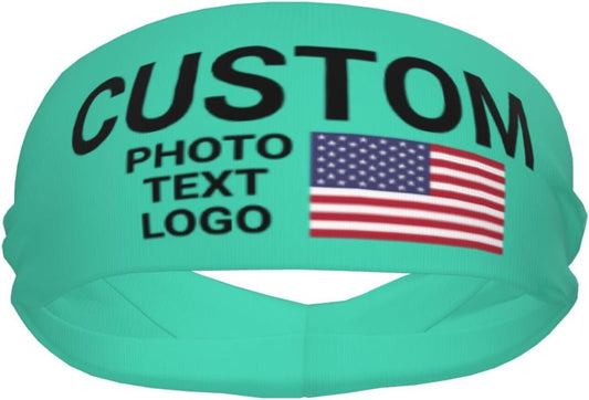 Custom Sports Headband Sweatband Bandana Add Your Photo Logo Text Number, Bulk Customized Unisex Sports Moisture Wicking Breathable Elastic