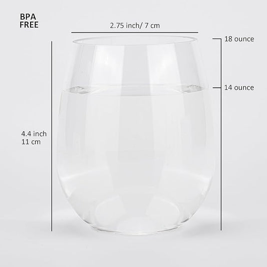 KOXIN-KARLU Classic 18-ounce Acrylic Stemless Wine Glasses, Unbreakable Mixed Drinkware Plastic Tumbler, set of 8 Clear