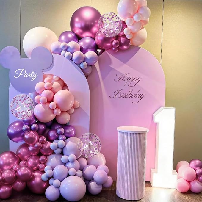 Pink Purple Balloon Garland Arch Kit, 167Pcs Latex Balloons Different Sizes 18 12 10 5 inch for Girl Women Princess Birthday Bridal Baby Shower Party Decoration