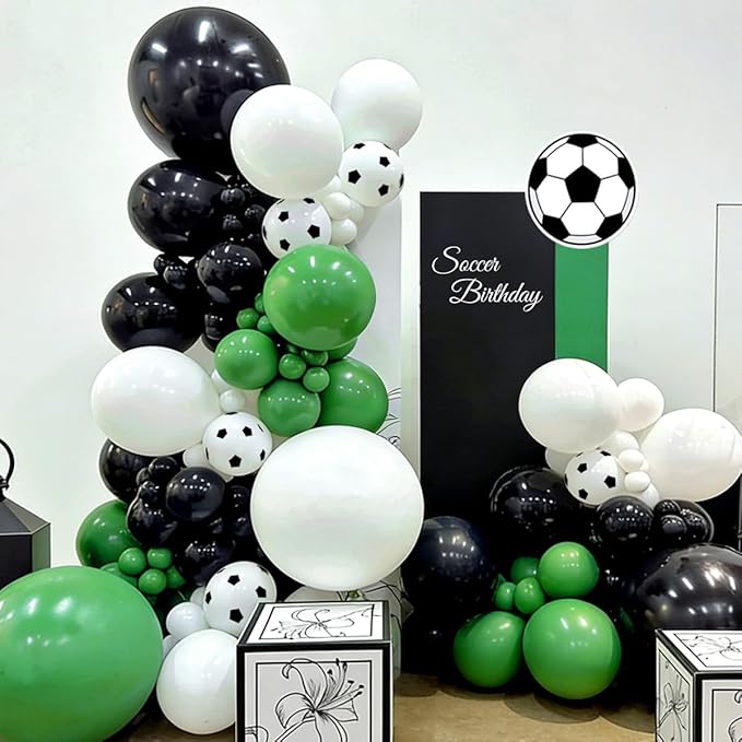 Black Green White Balloon Garland Arch Kit, 167Pcs Latex Balloons Different Sizes for Soccer Ball Theme Birthday Futbol Baby Shower Football Graduation Wedding Party Decorations