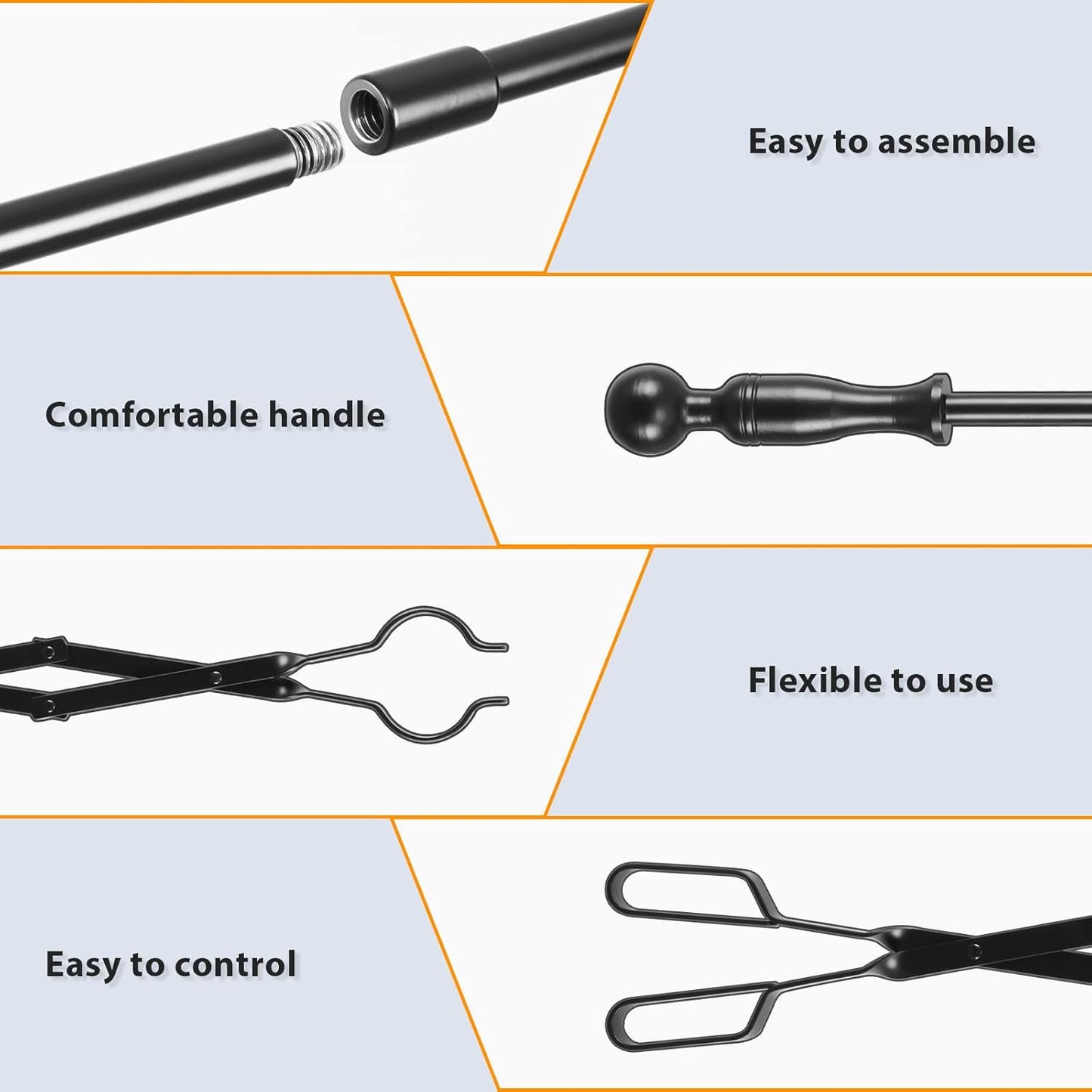 FEED GARDEN 32 Inch Fireplace Poker and 26 Inch Fireplace Tongs Set for Fire Pit Fireplace Tools Accessories Log Grabber Set For Camping Wood Stove Patio Campfire Picnic Indoor Outdoor