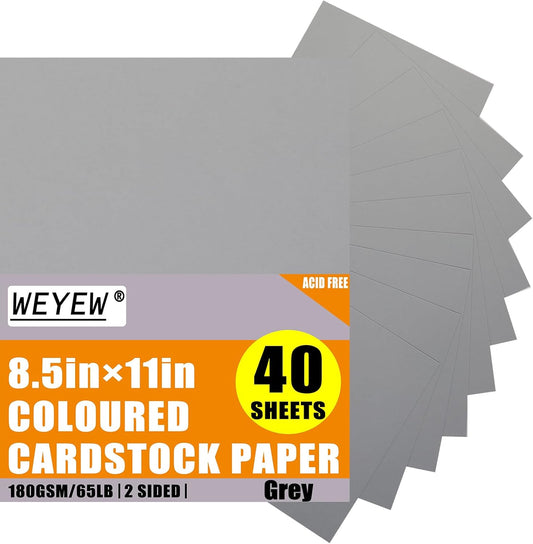 Grey Cardstock 8.5 x 11 Thick Paper, 40 Sheets 65 LB/180 GSM, Cardstock Printer Paper for Invitations, Menus, Wedding, DIY Cards, Kids School Supplies