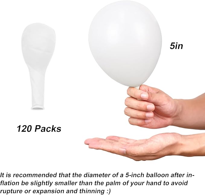 RUBFAC 120pcs Balloons for Birthday Baby Shower Graduation Anniversary Wedding Party Supplies Garland Arch Decoration,5 Inches,White