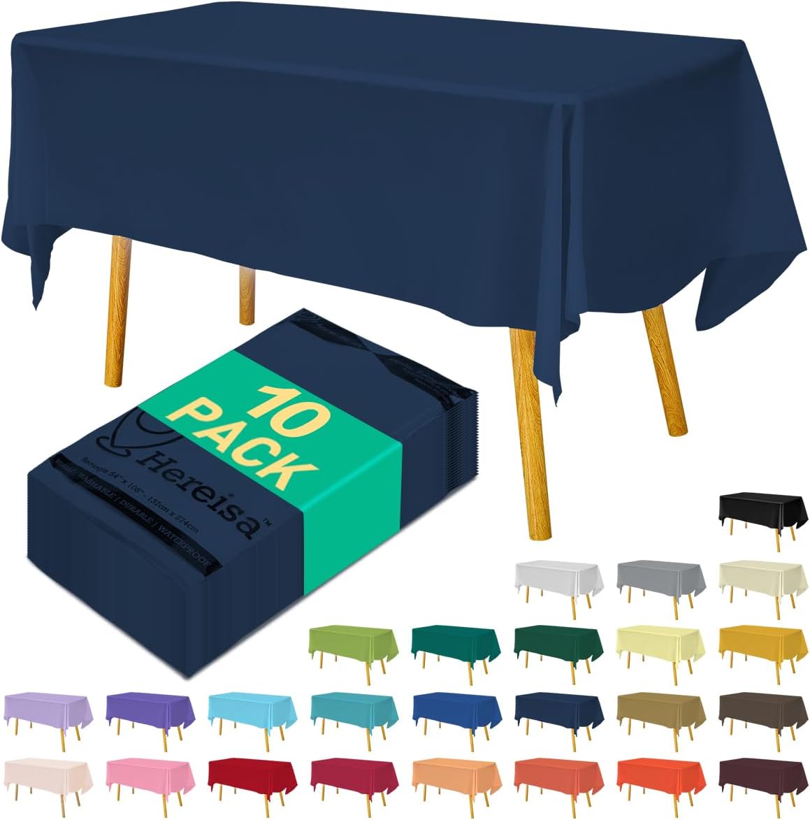 Disposable Black Plastic Tablecloth 54x108 Inch, 10-Count Waterproof Rectangle Table Cover for Events, Catering
