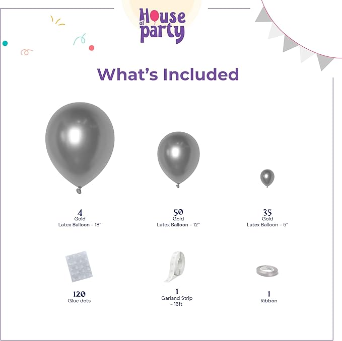 HOUSE OF PARTY Silver Balloons - 92 Pcs Metallic Silver Balloons Different Sizes 18", 12", 5" - Ideal for Silver Party Decorations, Birthday Celebrations, Graduations, and valentines Decor