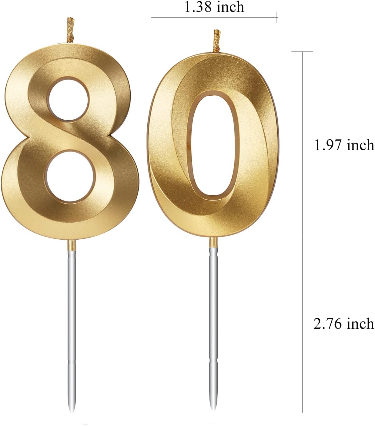 80th Birthday Candles Numbers for Cakes Candle Happy Eightieth Birthday 3D Designed Wedding Anniversary Party Cake Topper Decorations (80, Gold)