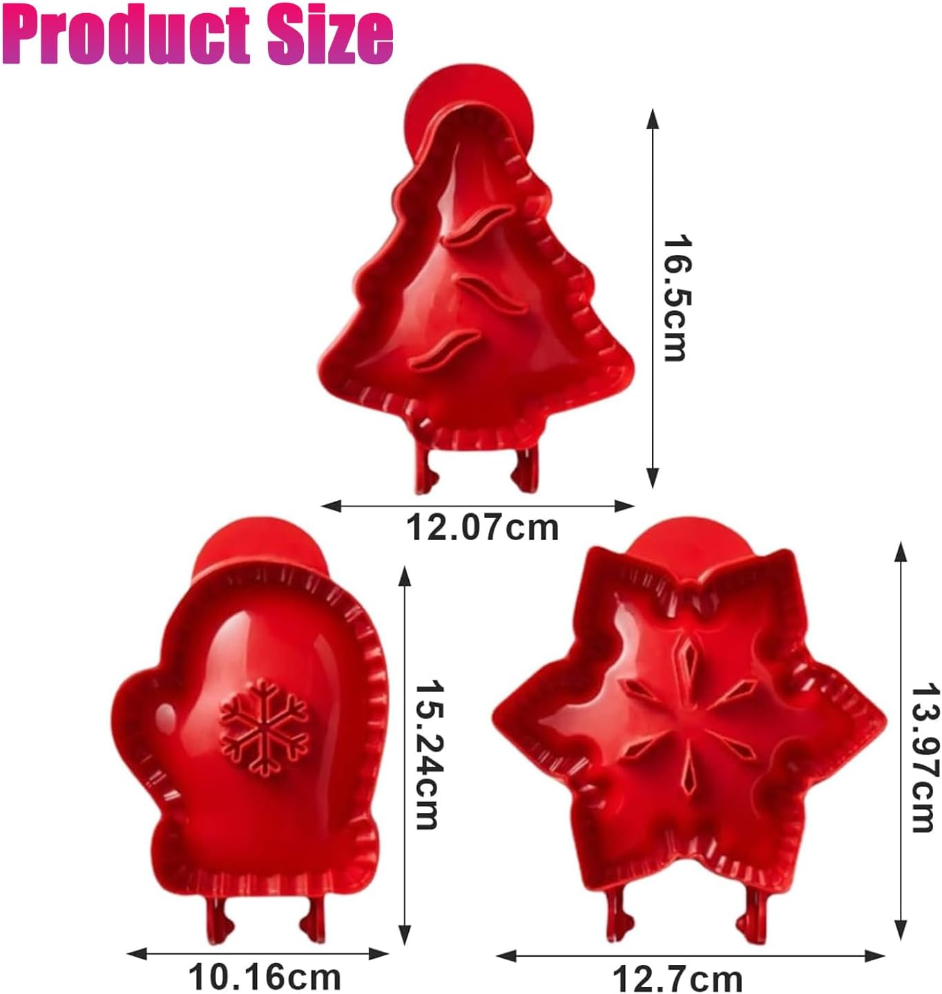 Holiday Mini Pie Molds, 3PCS Christmas Baking Hand Pie Press Mold Maker with Snowflake, Mitt & Xmas Tree, Party Potluck Hand Pie Molds for Festivals and Parties