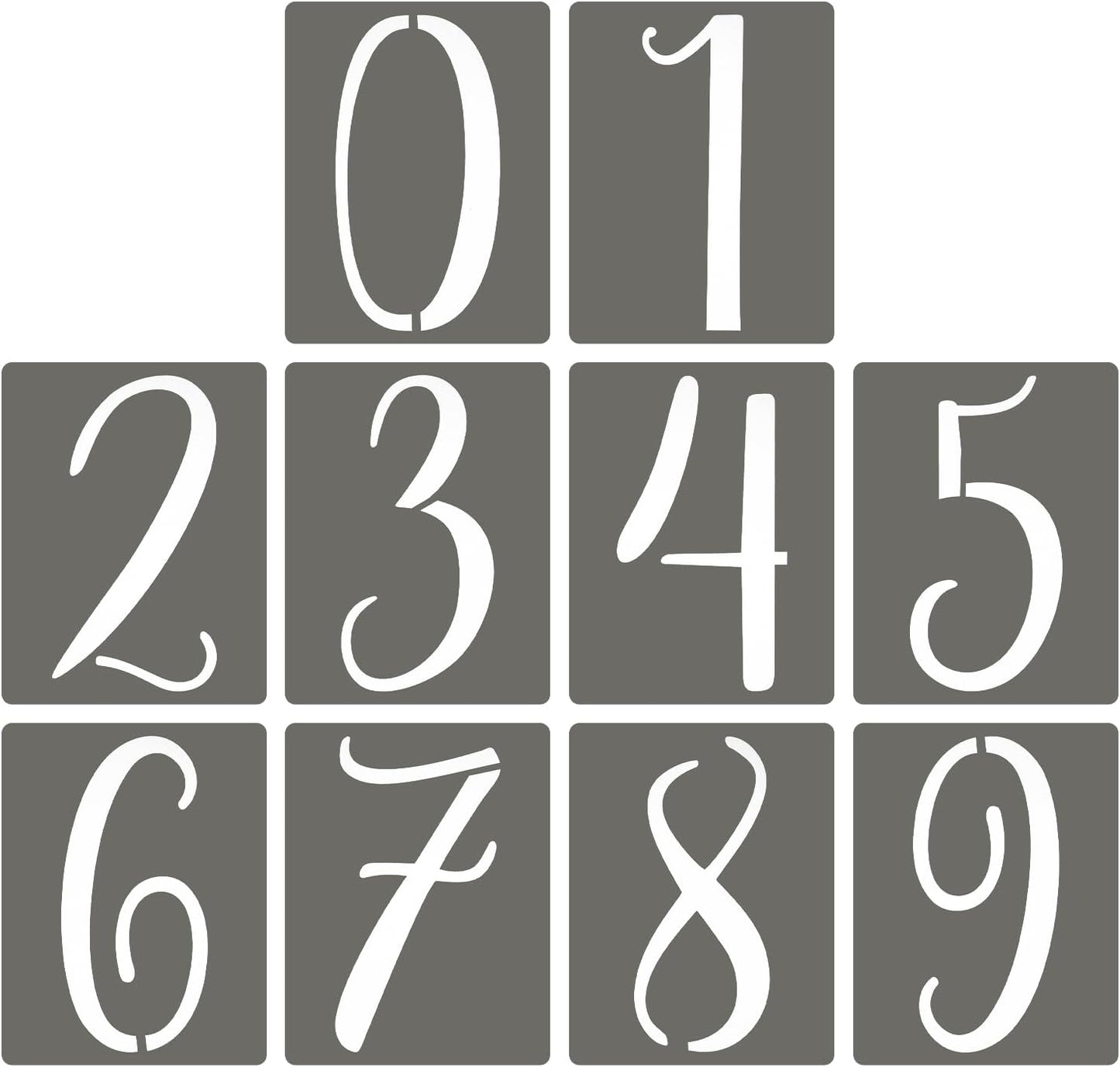 PATIKIL 10Pcs 12 Inch Large Number Stencils, 0-9 Address Number Stencil, Reusable Plastic Digital Templates for Crafts Drawing Stencils Templates White