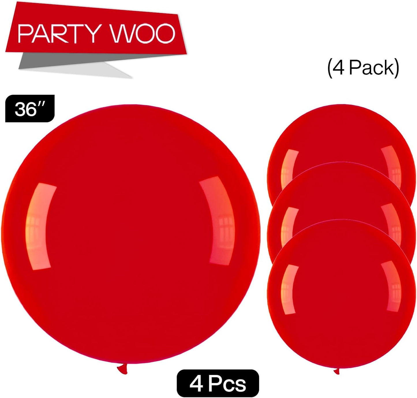 PartyWoo Red Balloons 4pcs 36 Inch Red Helium Balloons for Birthday Graduation Bachelorette Citizenship Firefighter Strawberry Anniversary Cherry Casino Movie Theme Party Decorations Red-Y57