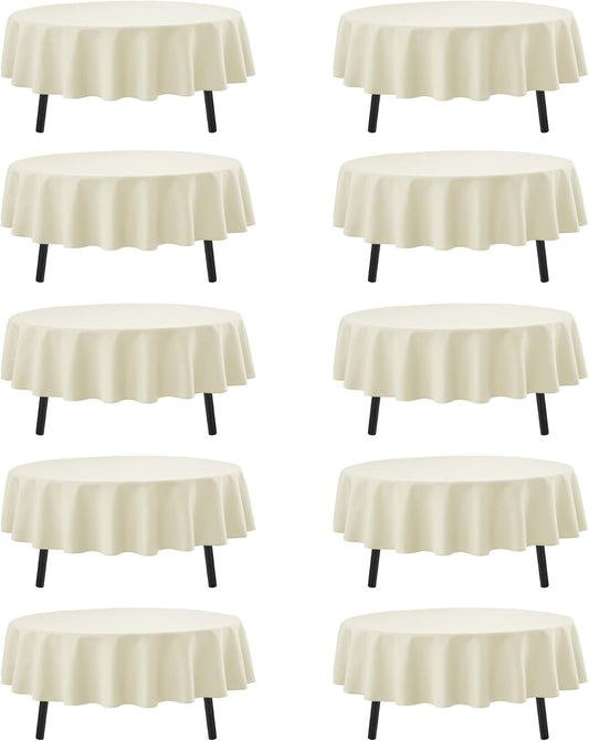 10-Pack Ivory Round Tablecloths, 90 Inches, Stain-Resistant Polyester for 4-5 Ft Round Tables - Washable Table Covers for Weddings, Banquets, Birthday Parties, Events