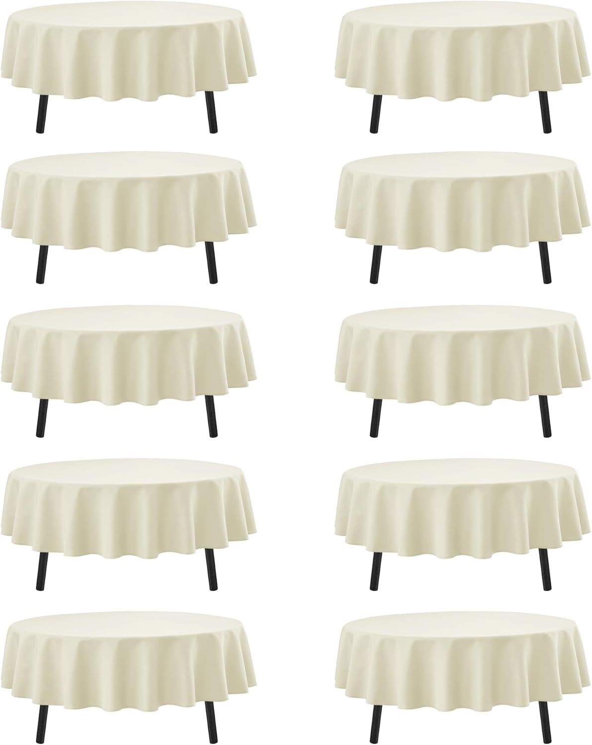 10-Pack Ivory Round Tablecloths, 84 Inches, Stain-Resistant Polyester for 3-5 Ft Round Tables - Washable Table Covers for Weddings, Banquets, Birthday Parties, Events