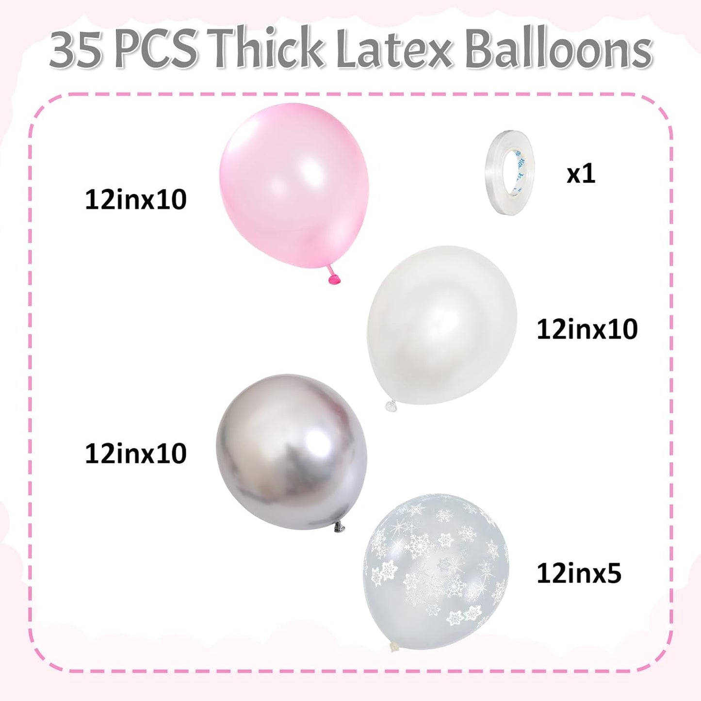 Pink and Silver Balloons 12 Inch Winter Onederland Snowflake Balloon Pearl Pink White Silver Metallic Latex Party Balloons for Winter Christmas Wonderland Girl Birthday Baby Shower Decorations