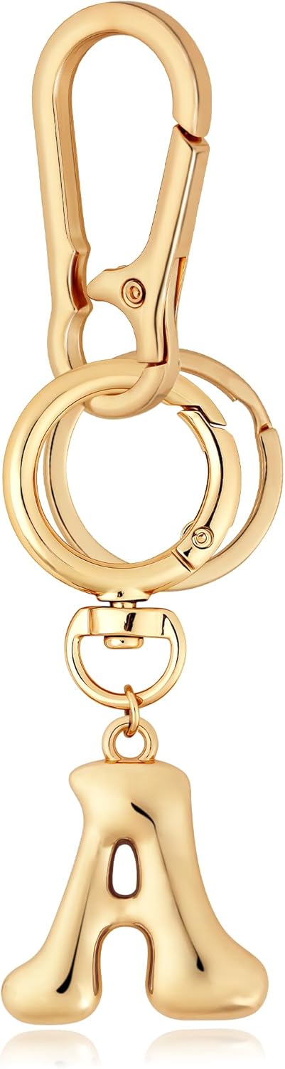 Gold Bubble Heart Initial Bag Charms for Handbags – Cute Initial Letter Keychain for Women, Purse Charms, Gold Gift