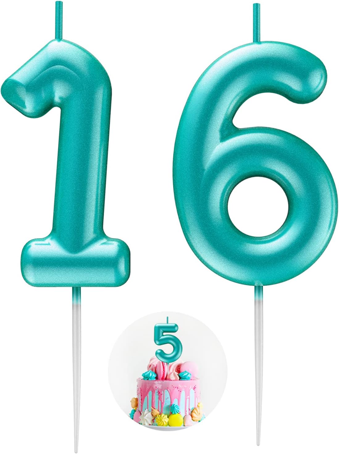 Blue Number 16 Candle Happy Birthday 3D Number Candles for Birthday Cake Party Decoration Wedding Anniversary Celebration Supplies