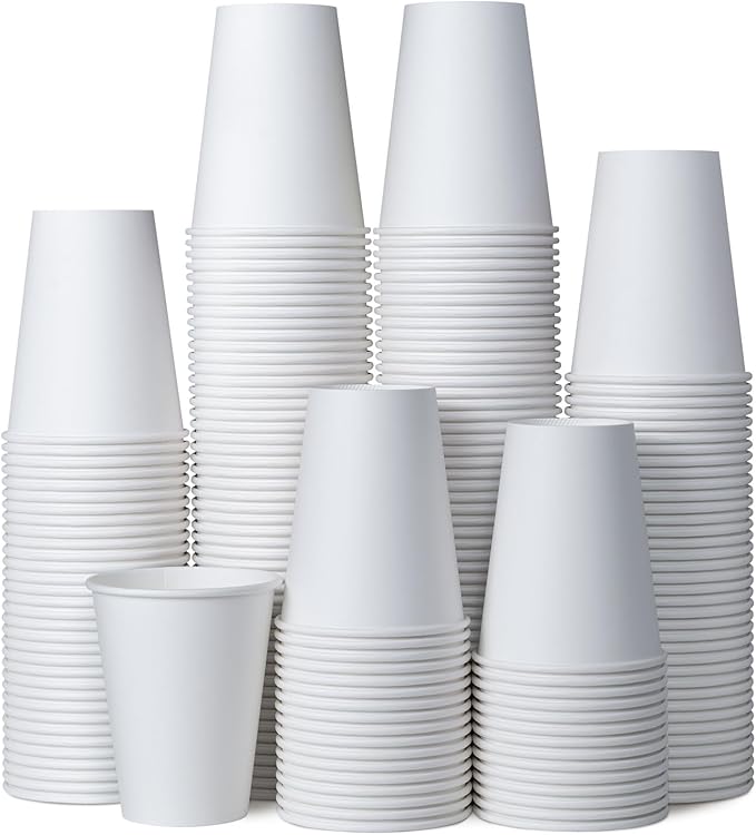 MATICAN Disposable Coffee Cups, 200-Pack 8-oz Bulk Paper Cups for Hot or Cold Drinks, White Cups for Office, Parties, and To-Go Use (No Lids)
