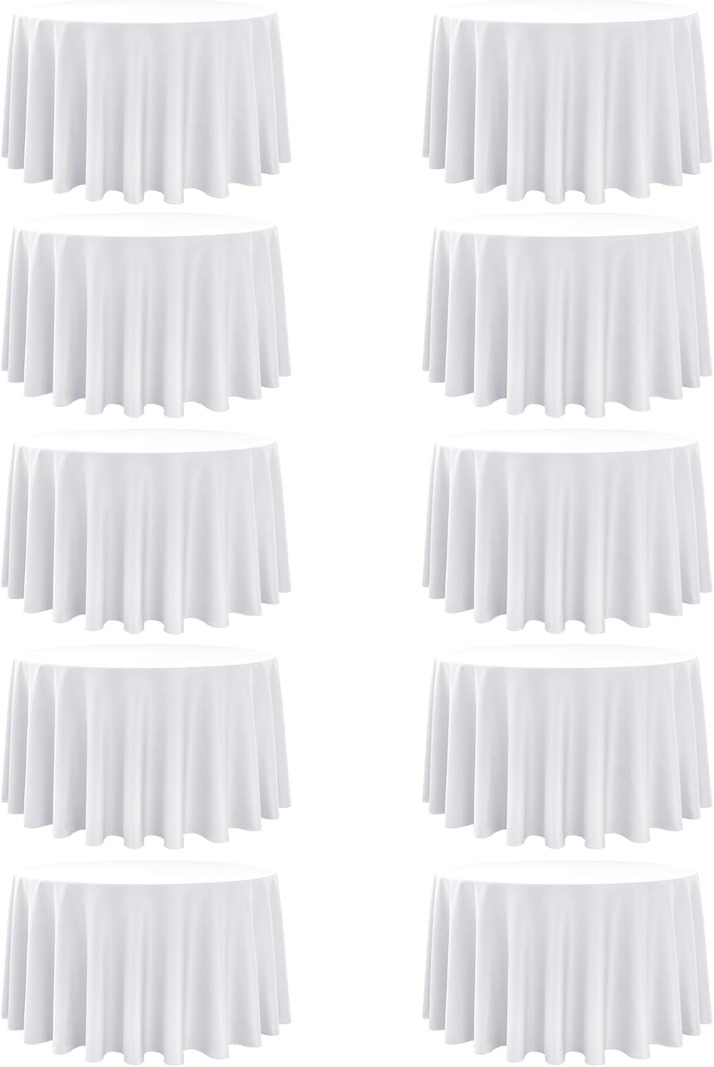 10-Pack White Round Tablecloths, 108 Inches, Stain-Resistant Polyester for 4-5 Ft Round Tables - Washable Table Covers for Weddings, Banquets, Birthday Parties, Events