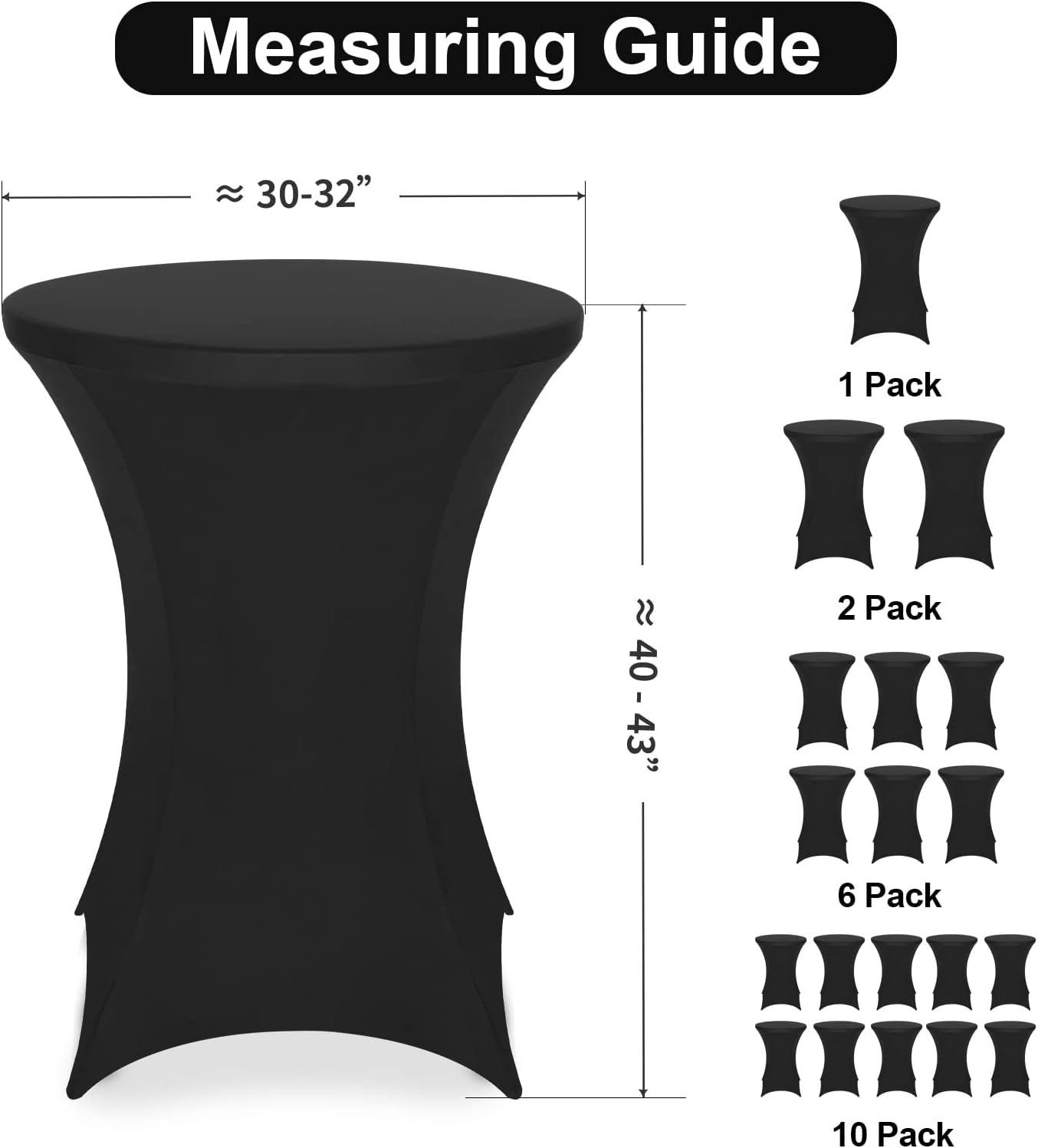 FestiCorp 2 Pack Spandex Black Table Cover, Cocktail Fitted Tablecloths, Round Highboy Stretch Table Covers Cloths for Party, DJ, Bar, Wedding, Birthday, Banquet, 30"-32" Diameter x 40"-43" Height