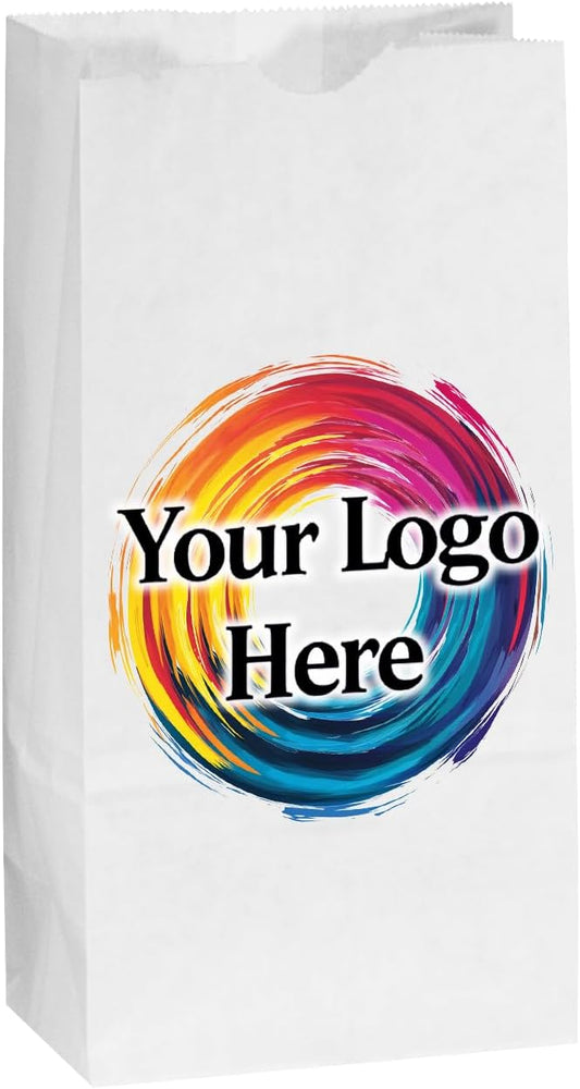 Flexicore Packaging Custom Printed White SOS Popcorn Paper Bags(10 to 1,000 QTY) (White, 5"x3.125"x9.5")