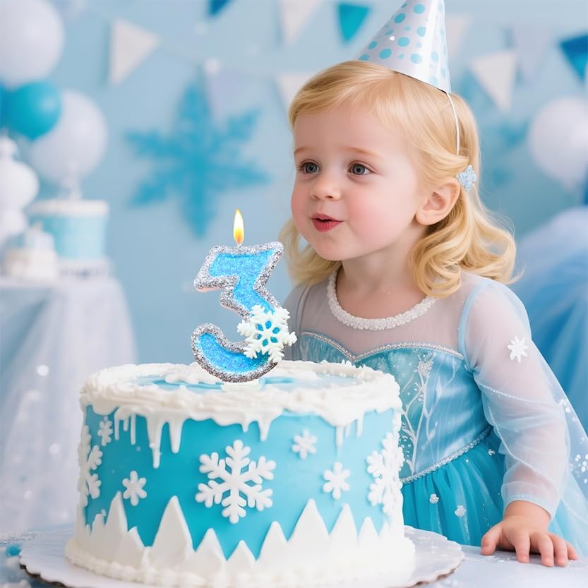 Birthday Number Candles for Cake, Blue Frozen Number 4 Candle, 4th Frozen Cake Topper, Fun Glitter Birthday Candles Cupcake Topper for Party Anniversary Decorations