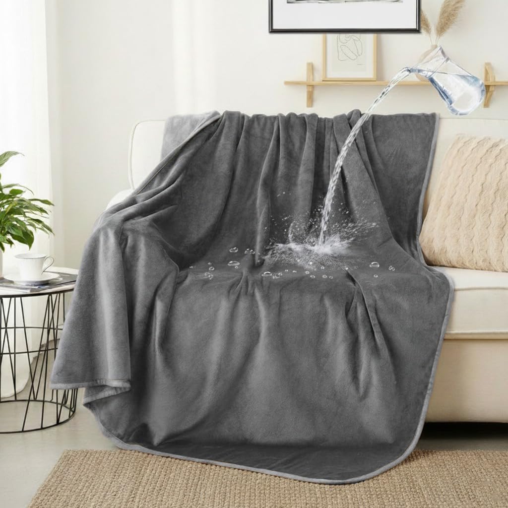 Waterproof Dog Blankets Dark Grey, 30"x40" Cat Blanket for Indoor Cats, Soft Fluffy Sofa Car Bed Protector, Reversible Leakproof Flannel Puppy Blanket for Small Medium Dogs