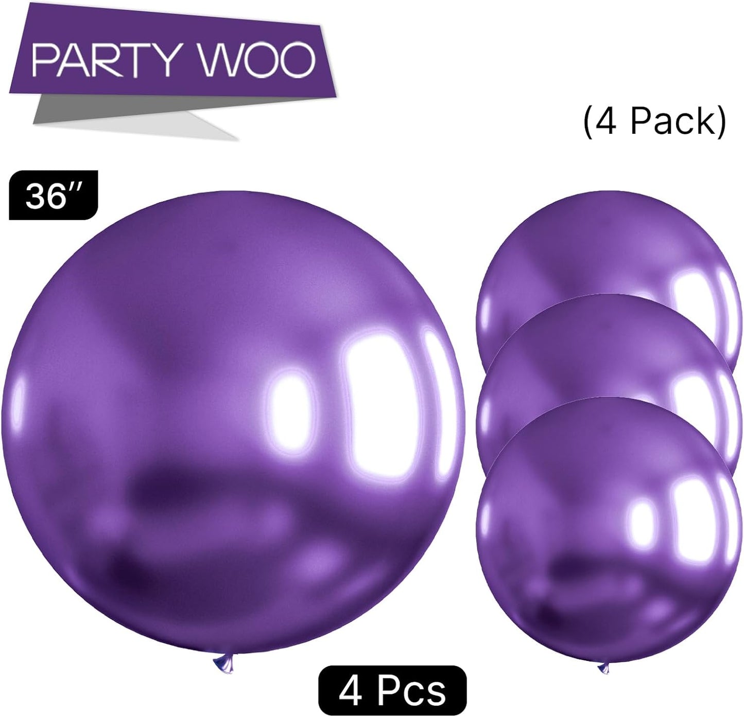 PartyWoo Metallic Purple Balloons 4 pcs 36 Inch Extra Large Big Jumbo Giant Chrome Purple Latex Helium Balloons for Mardi Gras Graduation Wedding Baby Shower Birthday Party Decorations Purple-G105