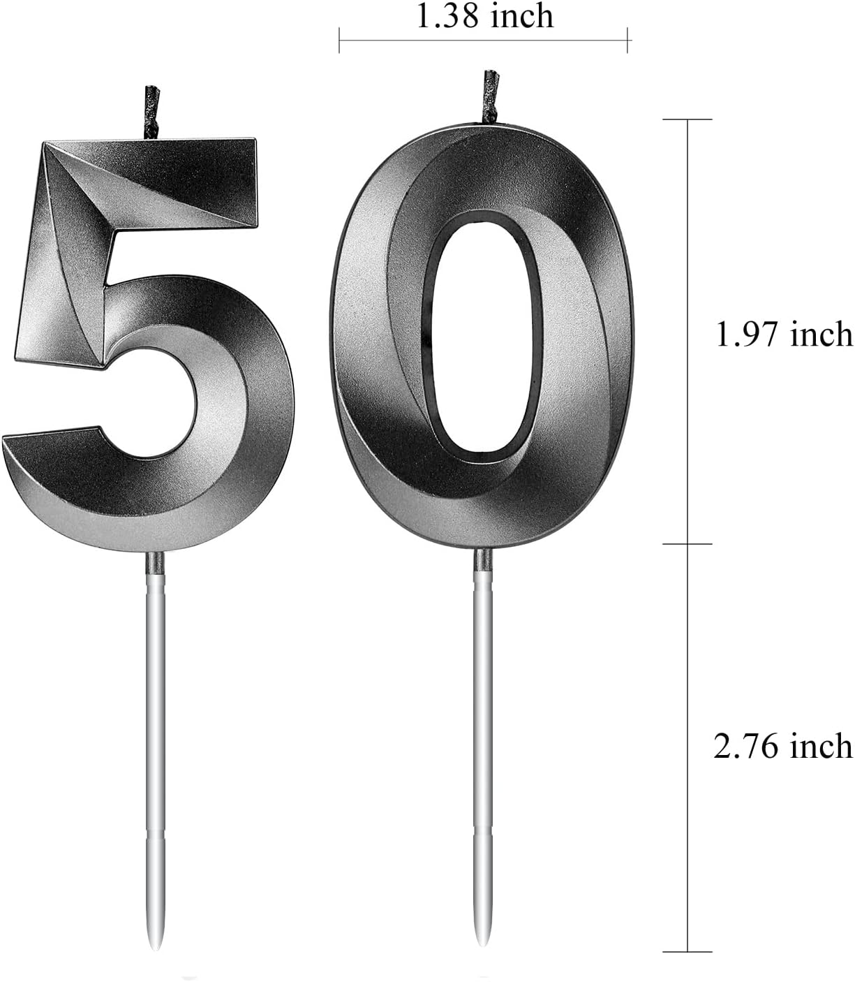 50th Birthday Candles Numbers for Cakes Candle Happy Fiftieth Birthday 3D Designed Wedding Anniversary Party Cake Topper Decorations (50, Black)