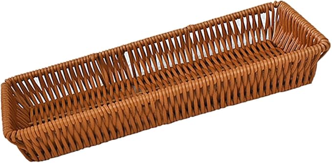 RT&BS Handwoven Utensil Basket, Artisan Mini Bread Basket, Flatware Storage Narrow Baskets for Farmhouse Kitchen, Rustic Dining Table Decor (1pcs, Rectangle)