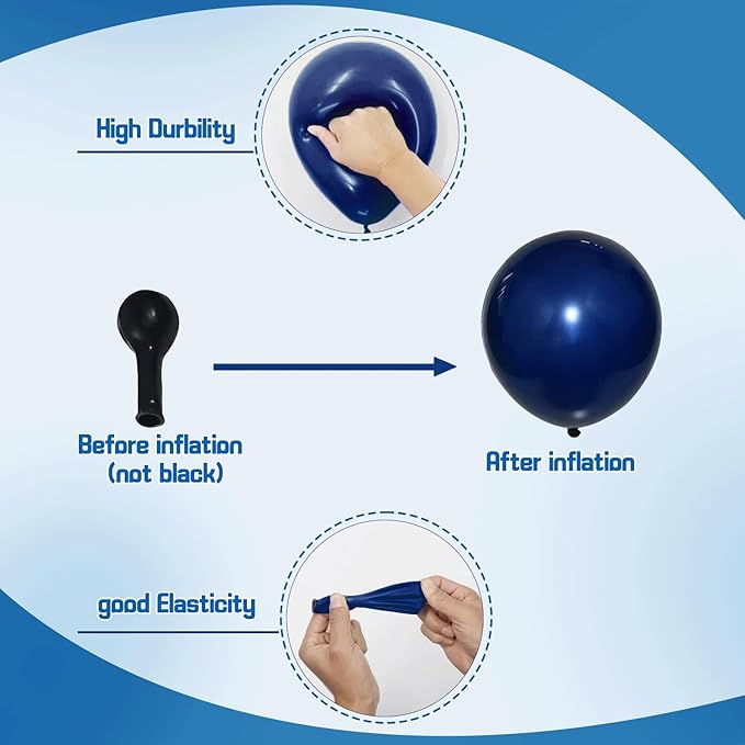 Zesliwy Blue Confetti Balloons Set,50Pcs 12 Inch Navy Light Metallic Blue Balloon Kit Pastel Pale Blue Latex Balloon with Ribbon for Birthday Wedding Graduation Anniversary Party Decorations