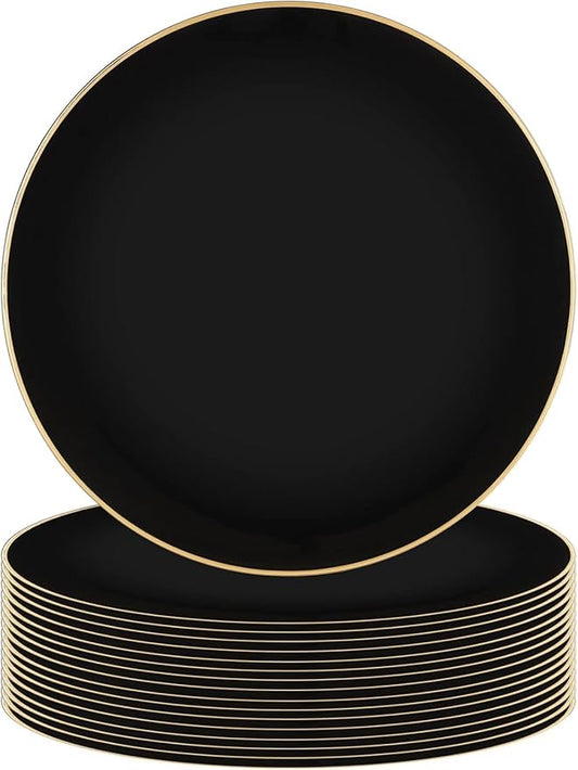 PARTY BARGAINS 13-Inch Charger Plates - 16 Pack, Organic Collection Black Gold Rim, Heavy-Duty Disposable Chargers for Elegant Dining - Ideal for Weddings and Formal Events