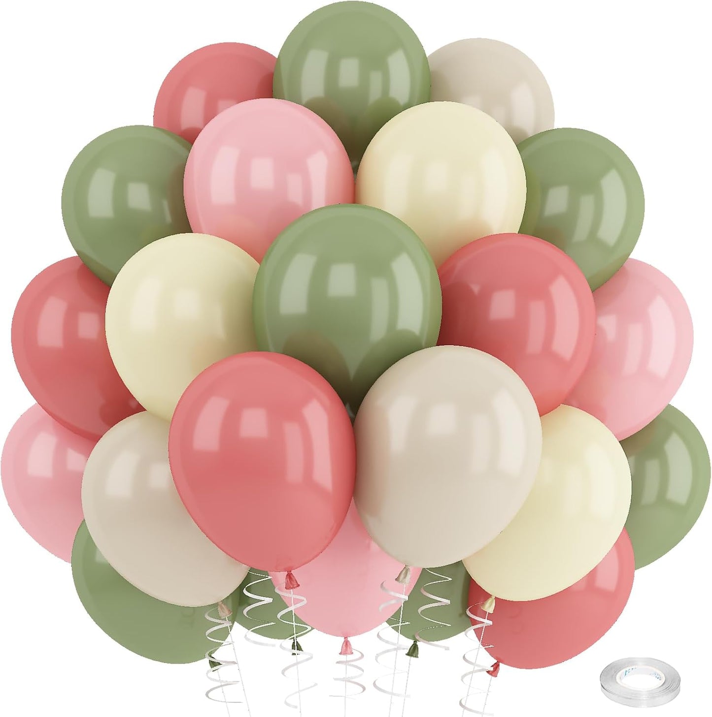 Dusty Green Pink Beige Balloons Light Pink Yellow Mist Sage Cream Peach Balloon 12INCH Ivory White Sand Helium Latex Balloon for Arch Kids Wildflower Goose Birthday Party Decorations Baby Shower