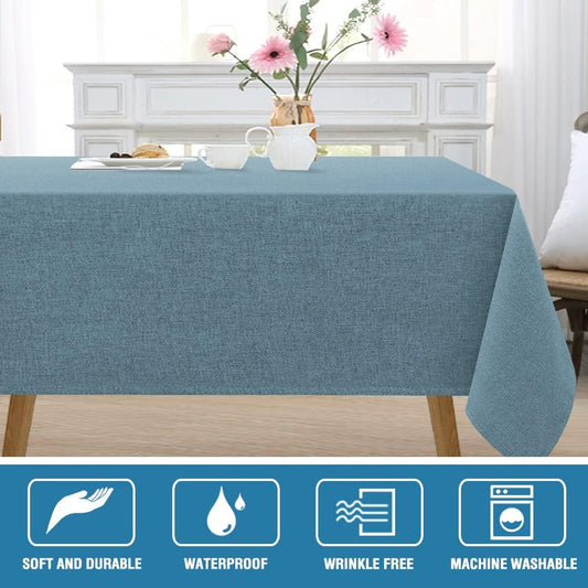 H.VERSAILTEX Linen Textured Tablecloth 54 x 80 Waterproof Decorative Table Cloth Spill-Proof Linen Look Cover for Party Table Extra Soft and Thick Fabric Wrinkle Free, Heather Stone Blue