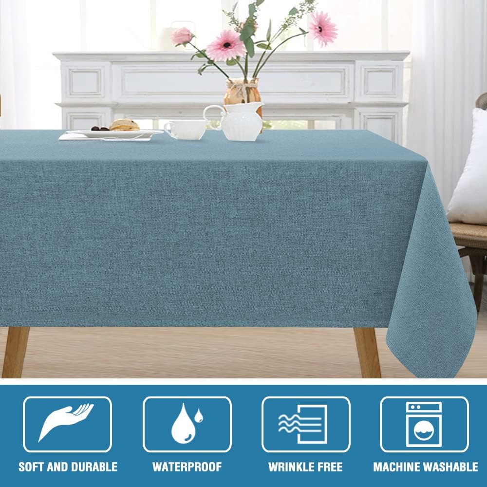H.VERSAILTEX Linen Textured Tablecloth 54 x 54 Waterproof Decorative Table Cloth Spill-Proof Linen Look Cover for Party Table Extra Soft and Thick Fabric Wrinkle Free, Heather Stone Blue