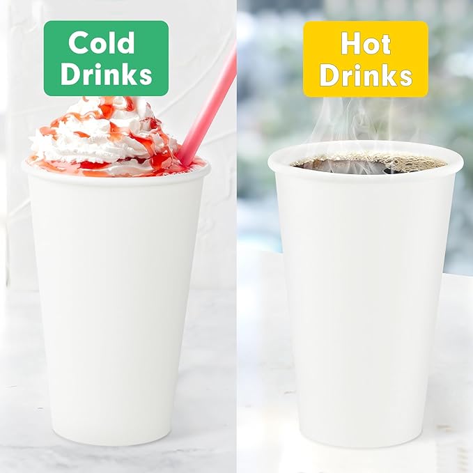 16 oz Paper Cups, 300 Pack 16oz Disposable Paper Coffee Cups, Coffee Cups 16 oz for Cold and Hot Drinks, White Paper Drinking Cups for Parties, Picnic, Cafes, Bistros and Events
