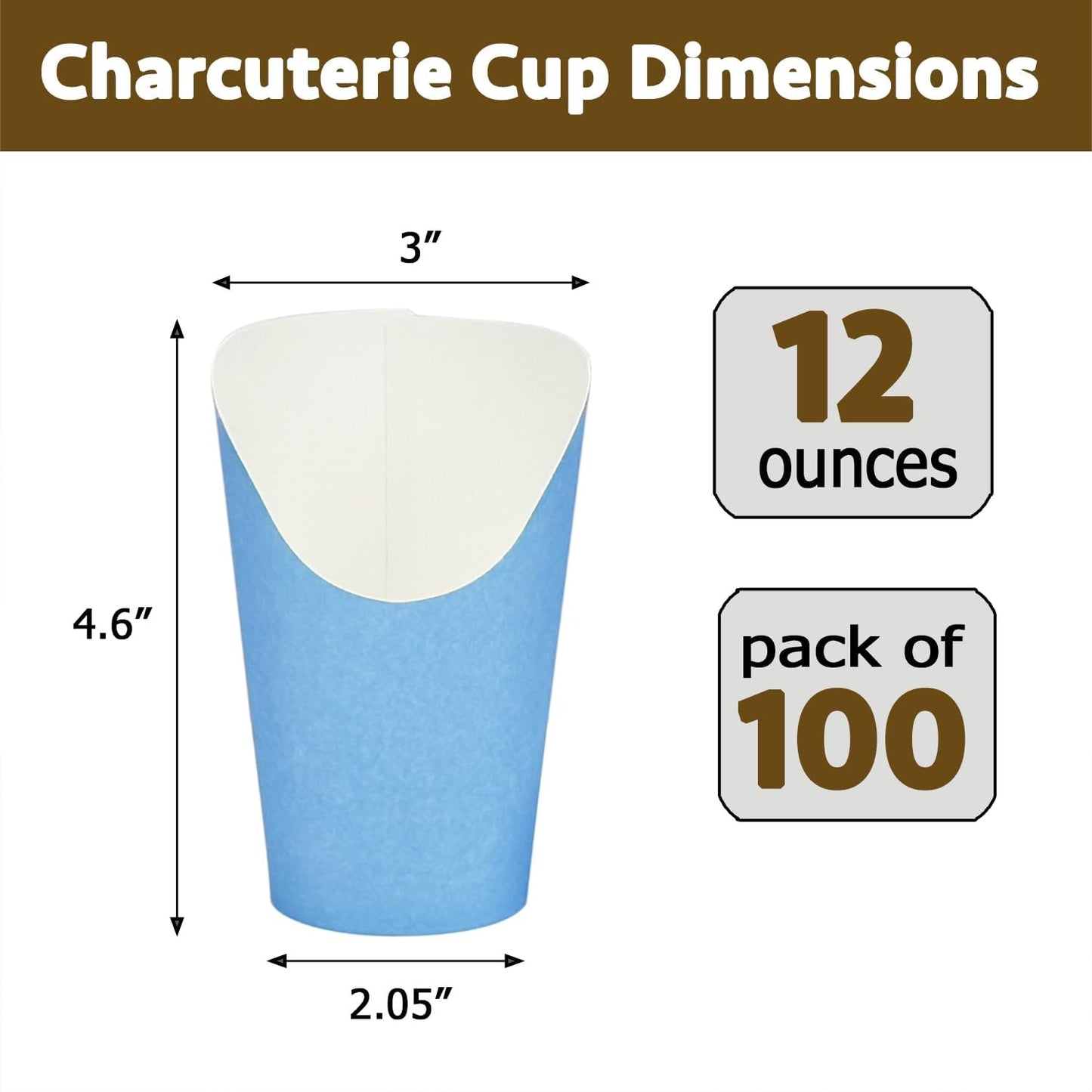 CAMKYDE 100 Pcs French Fries Holder, 12oz Disposable Paper French Fry Cups Blue Charcuterie Cups for all Occasions (12oz, Blue)