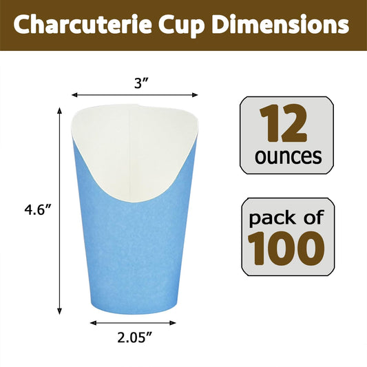 CAMKYDE 100 Pcs French Fries Holder, 12oz Disposable Paper French Fry Cups Blue Charcuterie Cups for all Occasions (12oz, Blue)