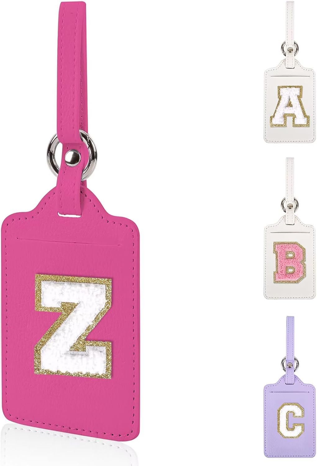 XSUIOY Personalized Initial Luggage Tags for Suitcases, Leather Chenille Letter Cute Luggage Tags with Privacy Name Card, Embroidered Travel Bag Backpack Tags Gifts for Women Kids Girls Teens
