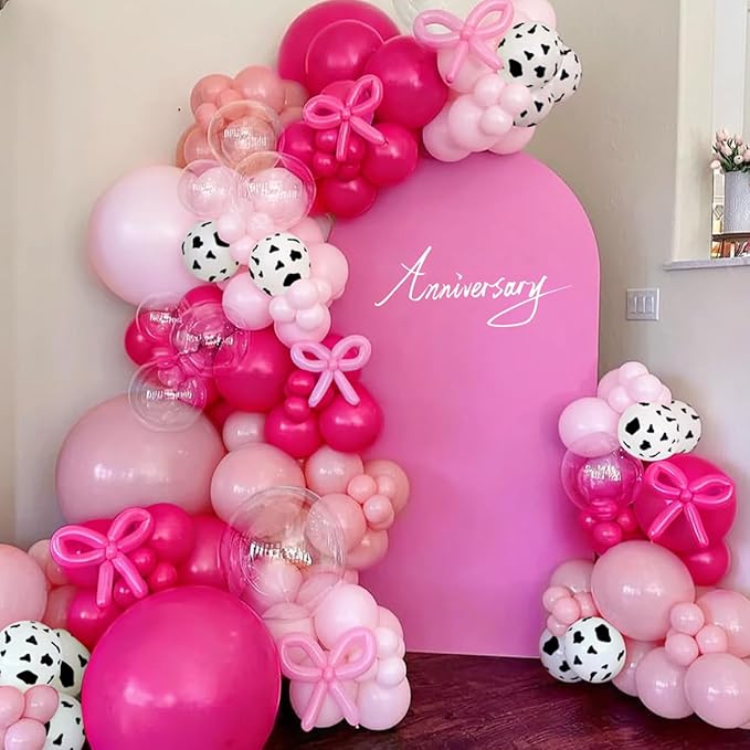 Pink Cow Print Ballon Garland Arch Kit, 167Pcs Blush Hot Pastel Pink Latex Balloons for Girl Farm Birthday Cowgirl Last Rodeo Bachelorette Party Decorations