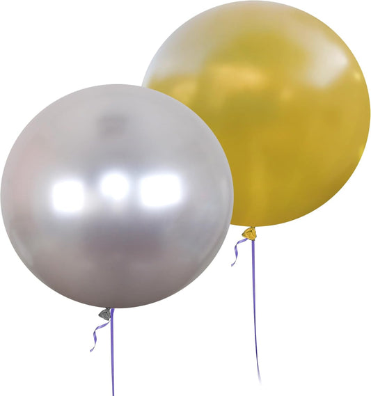 AZOWA 24 Inch Gold and Sliver Balloon 10 Large Latex Round Balloons for Party Wedding Birthday Baby Shower Decoration (Gold and Sliver, 10 Pcs)
