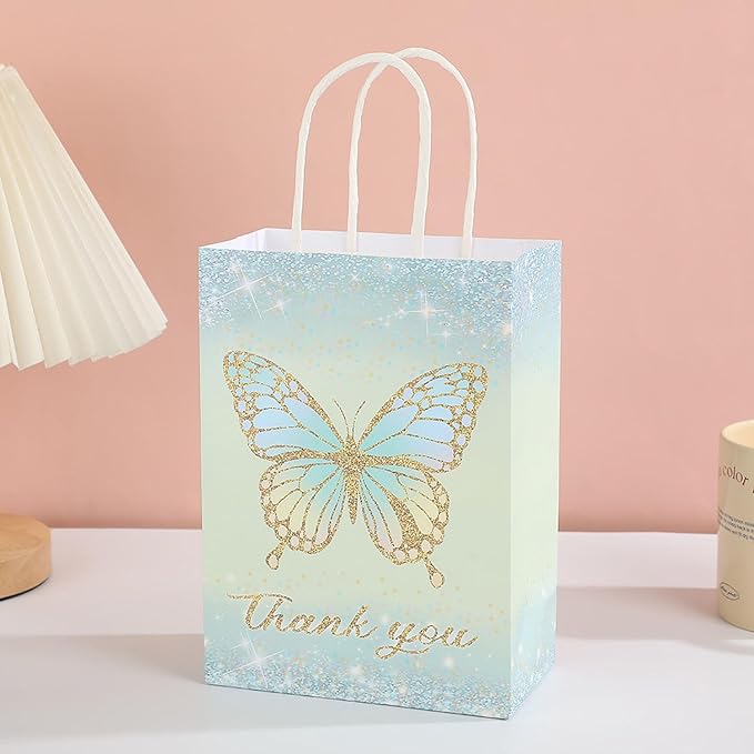 piqiya 24pcs Butterfly Birthday Goodie Bags,Party Favor Gift Bags,Colorful Gift Bag for Baby Shower, Wedding