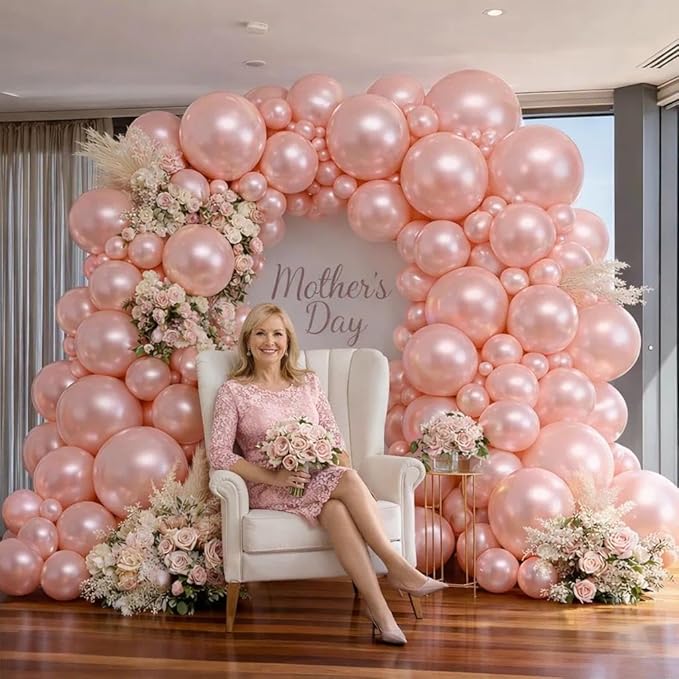 Pink Balloon Garland Double Stuffed Dusty Rose Blush Pink Balloons Different Sizes 18/12/5in Pearl Balloon Arch Kit for Birthday Wedding Bridal Baby Shower Mother's Day Party Decor