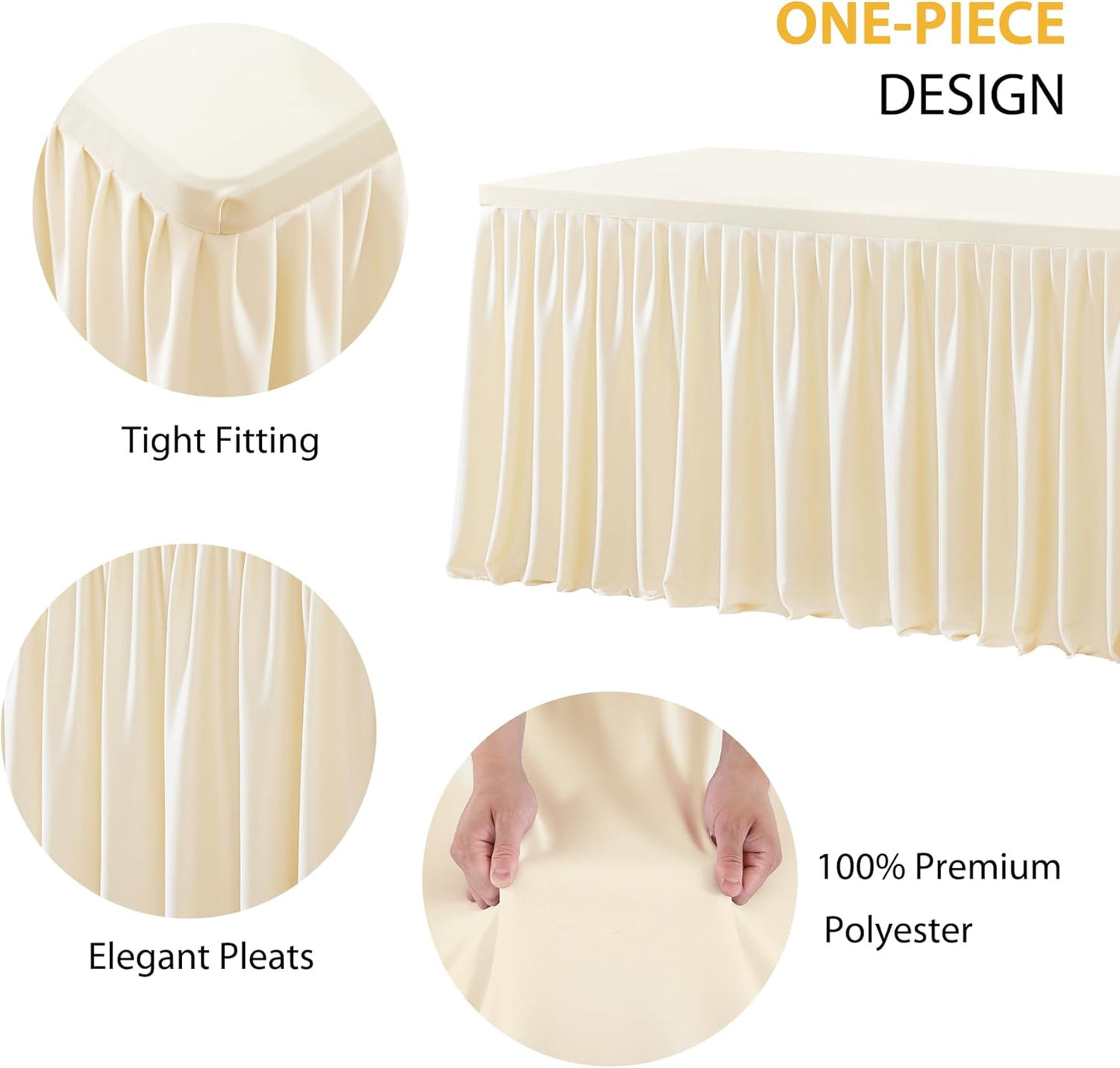 Light Champagne Polyester Table Clothes for 6 Foot Rectangle Tables, Wrinkle Free Fitted Table Cover 6ft Stretch Tablecloths with Skirt for Parties Weddings Birthday Banquet Baby Shower