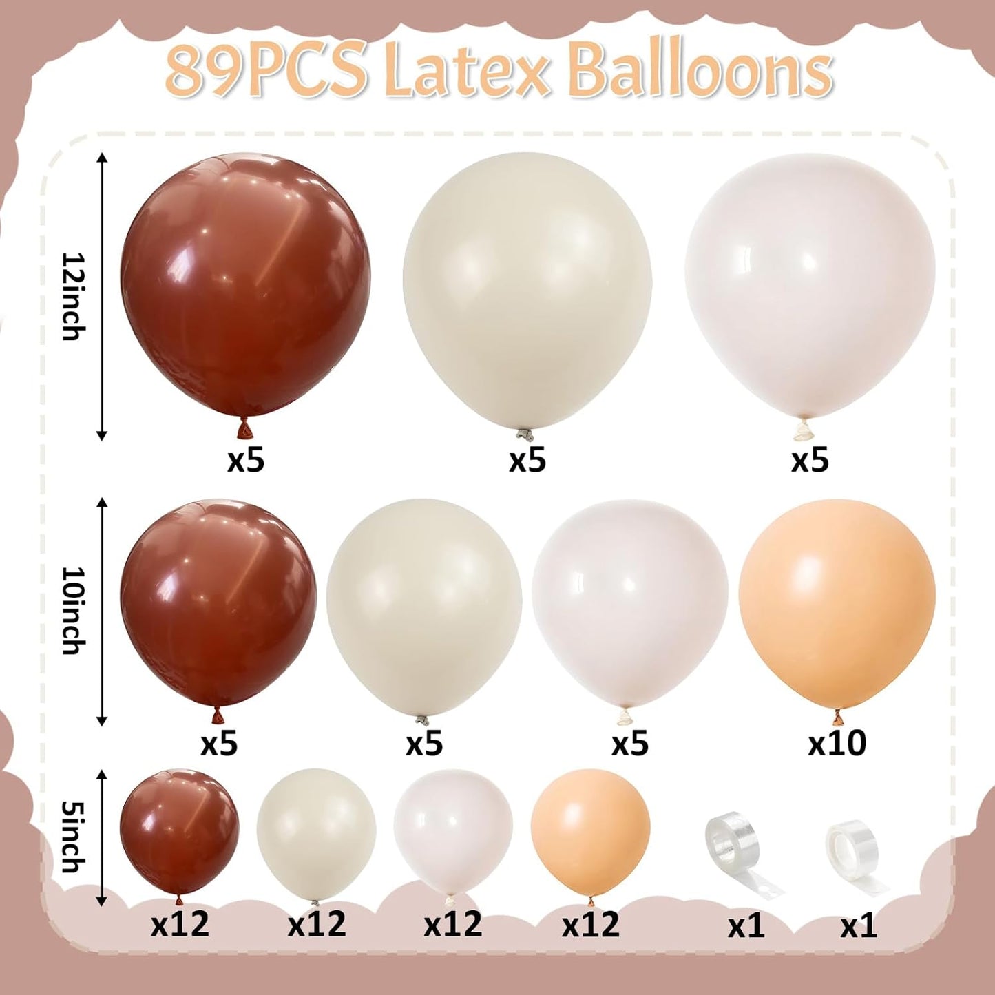 Brown Balloons Garland Arch Kit, Retro Brown Nude Balloons Arch, Tan Ivory Balloon, Burnt Orange White Sand Balloon for Thanksgiving Fall Autumn Pumpkin Neutral Baby Shower Birthday Party Decorations