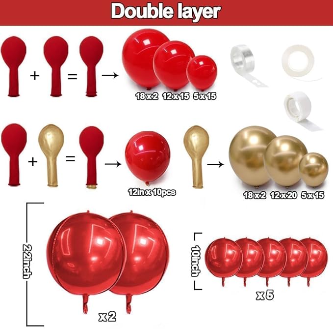 Red and Gold Balloon Garland Double Stuffed Ruby Red Gold Balloons Arch Kit With Mylar Balloon for Valentine New Year Baby Shower Anniversary Birthday Party Decoration